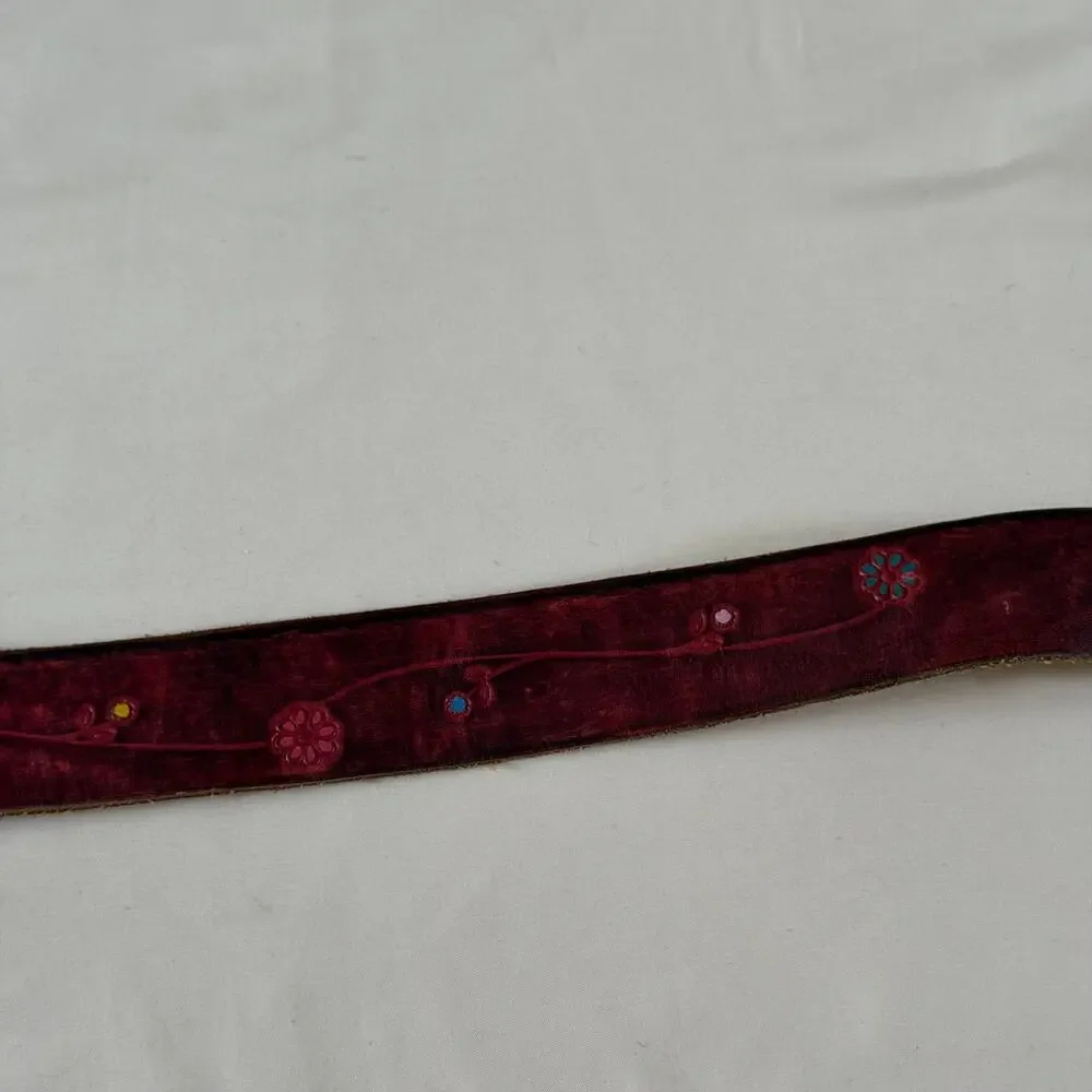 Pink Genuine Leather Floral Detail Belt Boho Artsy Sz 28 S